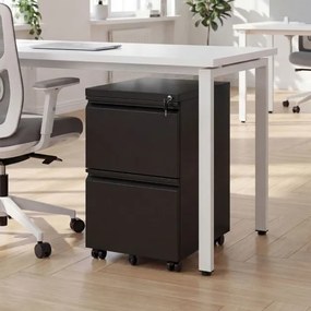 Armário de arquivo escritório móvel com 2 gavetas 44 x 37 x 67 cm, fechadura e 5 rodas, em metal, para arquivos de tamanho Carta, A4 e Legal, para esc