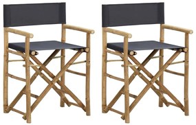Cadeiras realizador dobráveis 2 pcs bambu e tecido cinza-escuro