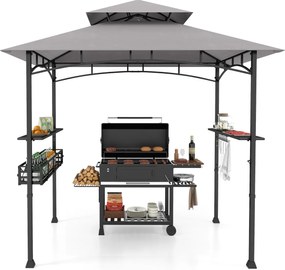 Pergula tenda para churrascos 242 x 153 cm com 2 prateleiras laterais, cesto, ganchos, abridor de garrafas, estrutura de metal para jardim ou pátio Ci