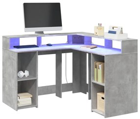 vidaXL Secretária luzes LED 130x130x91cm deriv. madeira cinza cimento