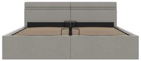 Cama hidráulica c/ arrumação LED 180x200 cm tecido cinza-claro