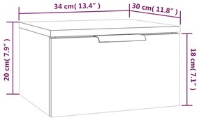 Mesa de cabeceira de parede 34x30x20 cm cor carvalho fumado