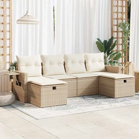 vidaXL 6 pcs conjunto de sofás p/ jardim com almofadões vime PE bege