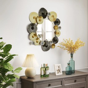 Espelho Decorativo de Parede Metálico para Sala Quarto Corredor 84x84 cm Dourado e Preto