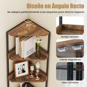 Estante de canto 32 x 32 x 170 cm com 6 níveis com portas para sala, escritório Castanho