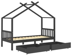 Cama p/ crianças c/ gavetas 90x200 cm pinho maciço cinza-escuro
