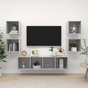 vidaXL 5 pcs conjunto de móveis de TV contraplacado cinzento cimento