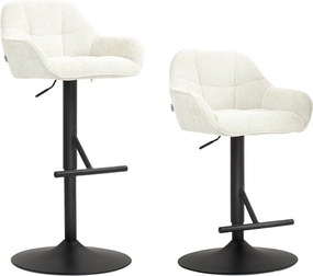Conjunto de 2 bancos de bar com altura ajustável 52,5 x 53 x 86,5-108 cm, estofos com efeito de linho e base em aço  cor creme
