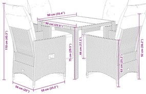 5 pcs conjunto de bistrô para jardim c/ almofadões vime PE bege
