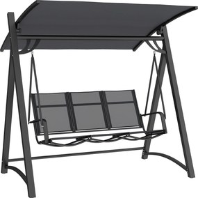 Outsunny Baloiço de Jardim de 3 Lugares com Teto Ajustável UPF50+ Assento Transpirável e Estrutura em Metal 188x130x183 cm Cinza | Aosom Portugal