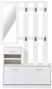 HOMCOM Móvel Cabide de Entrada de 3 Peças Armário de Entrada com Cabide Espelho Sapateira e Gaveta 90x10x102 cm Branco