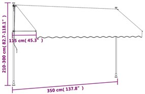 Toldo retrátil 350x150 cm tecido e aço antracite