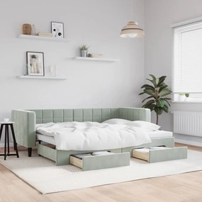 Sofá-cama c/ gavetão e gavetas 80x200 cm veludo cinzento-claro