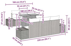 Conjunto de Jantar de Jardim 6 Peças com Almofadas Bege em Rattan Sint
