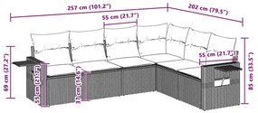 6 pcs conj. sofás jardim com almofadões vime PE cinzento-claro