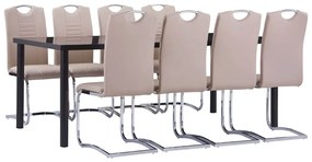 9 pcs conjunto de jantar couro artificial cappuccino