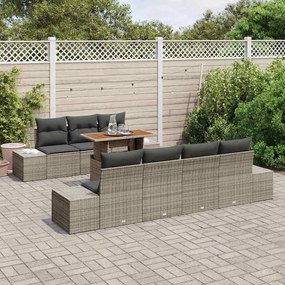 Conjunto de jantar de jardim com 8 peças e almofadas cinzas em polyrat