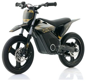 Mini moto elétrica para crianças velocidade até 30Km/h C/Limitador RFN SX-E350 WARRIOR 350W Supermotard 14/14” Preto e Dourado