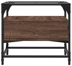 Mesa de centro c/ topo vidro 50x50x45 cm carvalho castanho aço