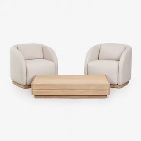 Conjunto De Jardim Com 2 Poltronas E Mesa De Centro Retangular 130x75 Cm Em Madeira De Acácia Verona Marrom Acácia Claro - Sklum