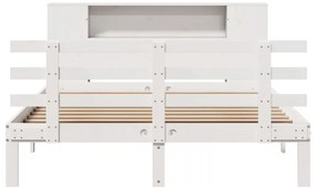 Cama com estante sem colchão 140x190 cm pinho maciço branco