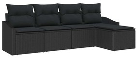Conjunto de Sofá de Jardim com 5 Peças e Almofadas Pretas em Rattan Si