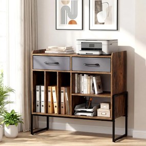 Suporte para discos de vinil 76 x 35,5 x 68,5 cm com gavetas em tecido cinzento escuro e 5 compartimentos preto e castanho