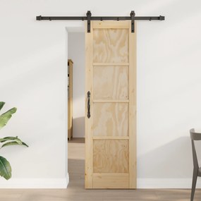 vidaXL Porta Deslizante com Conjunto de Ferragens 61x198.5 cm Madeira Maciça de Pinheiro