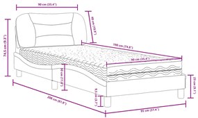 Cama com colchão 90x190 cm tecido castanho-acinzentado