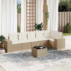7 pcs conjunto de sofás p/ jardim com almofadões vime PE bege