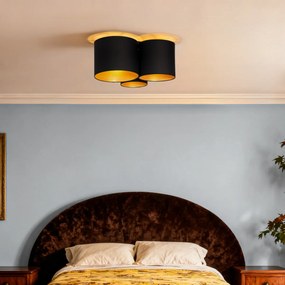 Candeeiro de teto preto com interior dourado 3 luzes - Multidrum