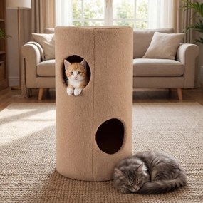 Casa-árvore para gatos de 2 andares em forma de urso castanho 35 x 66 cm (Diâmetro x AL), tapete de sisal para arranhar, caverna escondida, barril, br