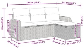 4 pcs conjunto de sofás para jardim c/ almofadões vime PE preto
