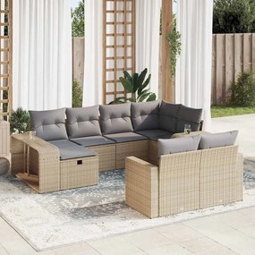 10 pcs conjunto de sofás p/ jardim com almofadões vime PE bege