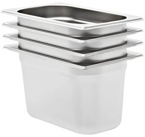 vidaXL Recipientes gastronorm 4 pcs GN 1/4 150 mm aço inoxidável
