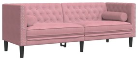 2 pcs conjunto de sofás chesterfield com rolos veludo rosa