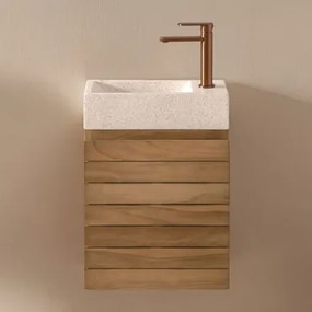 Conjunto De Móvel De Casa De Banho Suspenso 40x20 Cm Em Madeira De Teca Com Lavatório Integrado Em Cimento Napier Madeira De Teca & Sem - Sklum