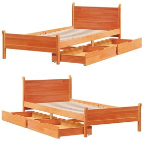 Cama sem colchão 75x190 cm madeira de pinho maciça castanho-mel