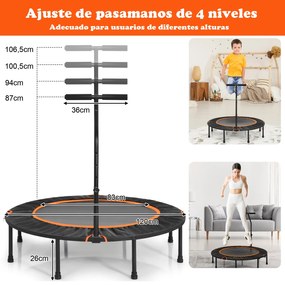 Trampolim de Fitness dobrável com cabo ajustável e almofada de segurança para crianças Laranja e Preto 120 cm