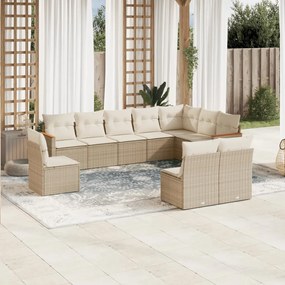10 pcs conjunto de sofás p/ jardim com almofadões vime PE bege