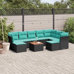 vidaXL 10 pcs conjunto de sofás p/ jardim c/ almofadões vime PE preto