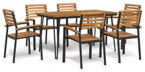 vidaXL Conj. jantar p/ jardim 7 pcs madeira de acácia maciça e metal