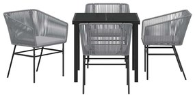 Conjunto de Jantar de Jardim 5 Peças com Almofadas Cinza em Polyrattan