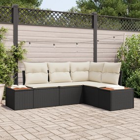Conjunto de Sofá de Jardim vidaXL com 4 Peças e Almofadas em Rattan Acácia Preto