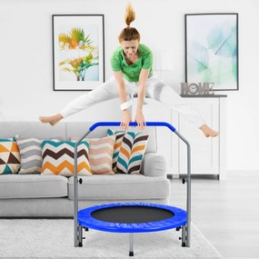 Mini Trampolim Dobrável 101 cm de Treino Fitness para Adultos e Crianças com Pega Ajustável em Altura Azul