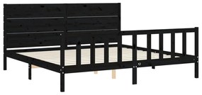 Estrutura de cama com cabeceira 200x200 cm madeira maciça preto