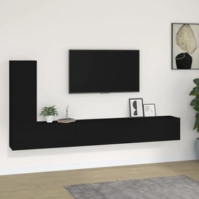vidaXL Conjunto móveis de TV 3 pcs madeira processada preto