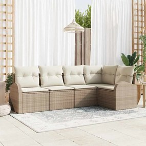 vidaXL Conjunto de Sofá de Jardim de 5 Peças com Almofadas - Rattan Poly Bege