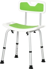 Banco de duche para idosos e pessoas com deficiência, com altura ajustável, pés antiderrapantes e suporte para o chuveiro verde, branco