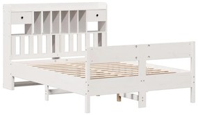 Cama com estante sem colchão 160x200 cm pinho maciço branco
